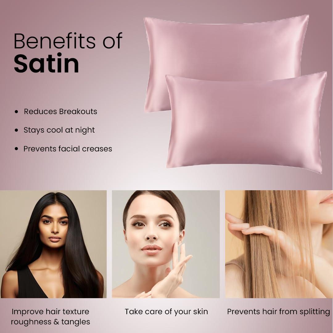 Satin Pillow Covers Set of 2 + (2 Free Scrunchies) - Get Free Laundry bag on Prepaid Orders